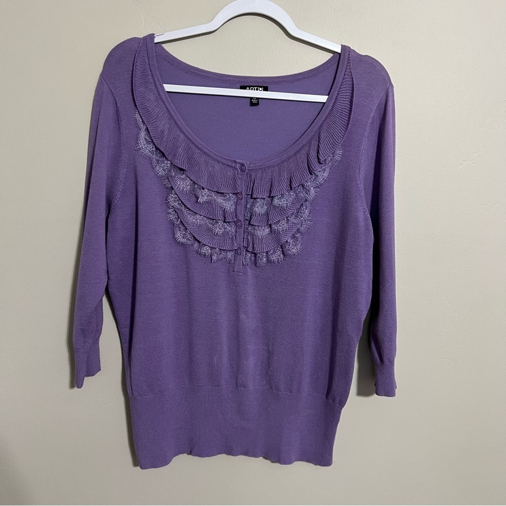 Apt 9 Purple Ruffles 3/4 Sleeve Knit Sweater size XL